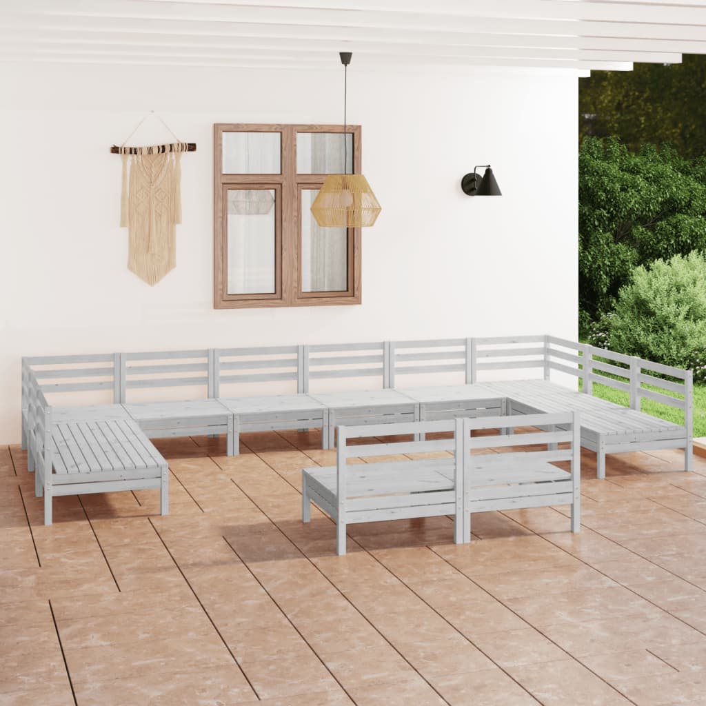 12-tlg. Garten-Lounge-Set Weiss Massivholz Kiefer